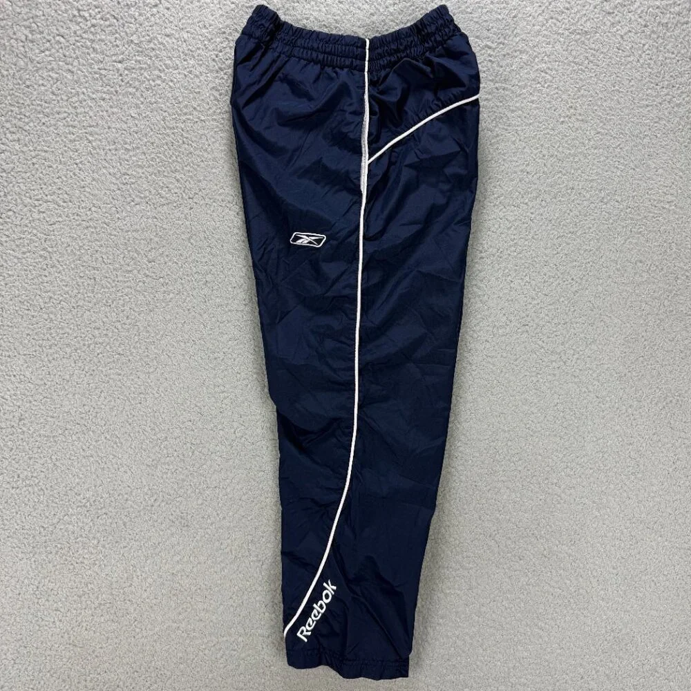 Reebok Track Pants Kids Small S Navy Blue Striped Windbreaker Youth Vintage Y2K
